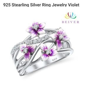 New Sterling Silver Purple Flower size 6